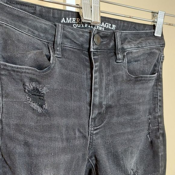 American Eagle Outfitters Black Hi Rise Distressed Jegging Jean Legging 2 GUC - Picture 7 of 16
